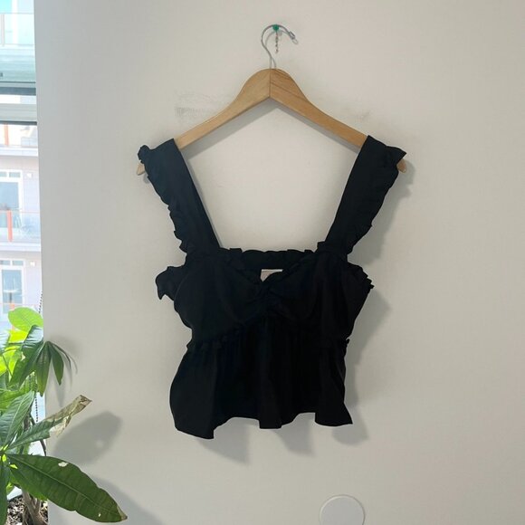 cinq a sept Tops - Cinq A Sept Black Ruffle Crop Top Size XS